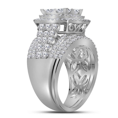 14k White Gold Princess Diamond Halo Bridal Wedding Ring Set 3 Cttw