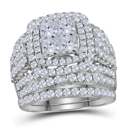14k White Gold Princess Diamond Bridal Wedding Ring Set 3-3/4 Cttw