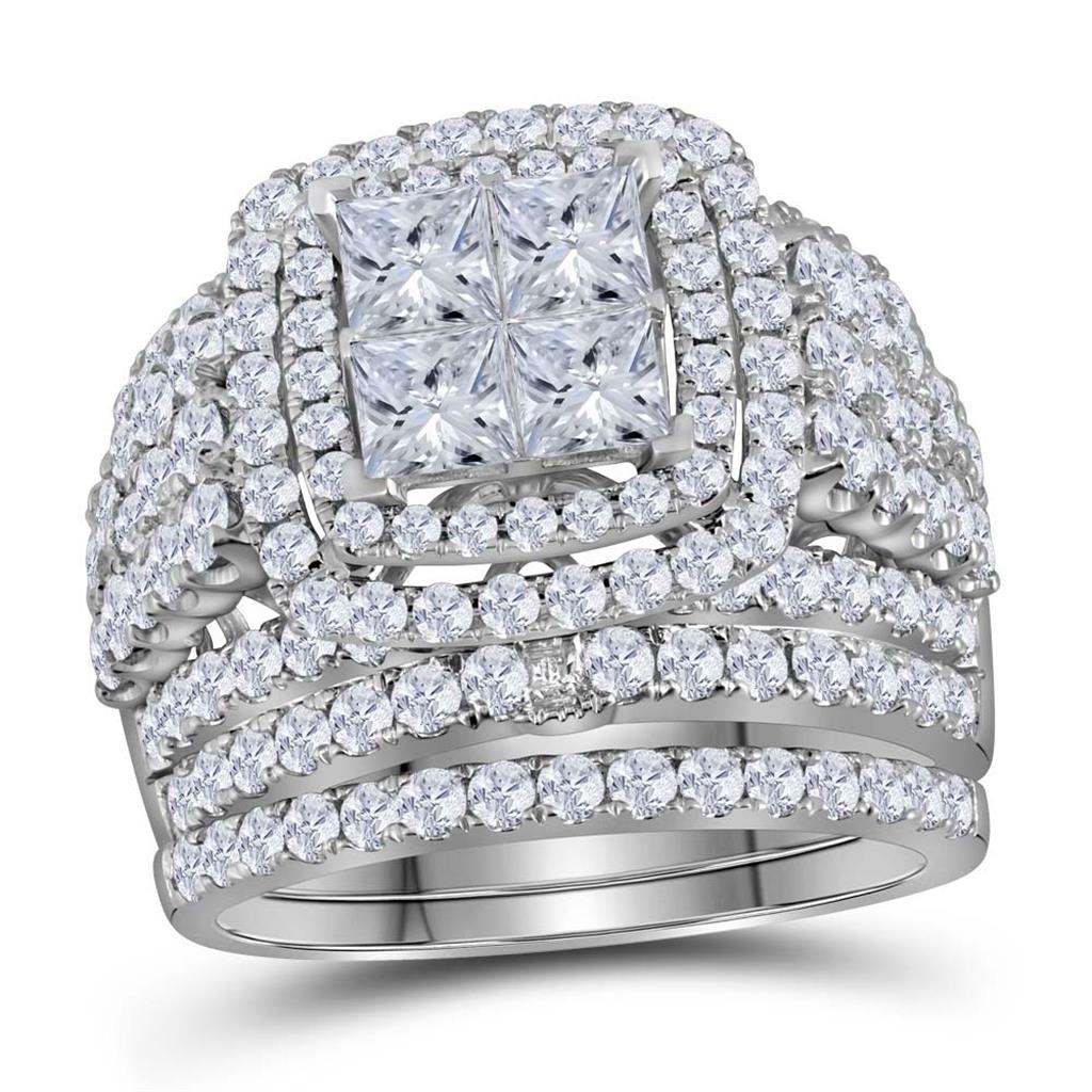14k White Gold Princess Diamond Bridal Wedding Ring Set 3-3/4 Cttw