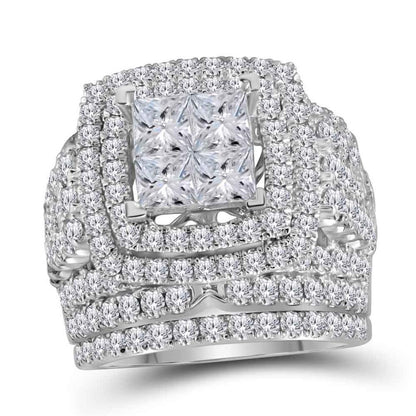 14k White Gold Princess Diamond Bridal Wedding Ring Set 5 Cttw