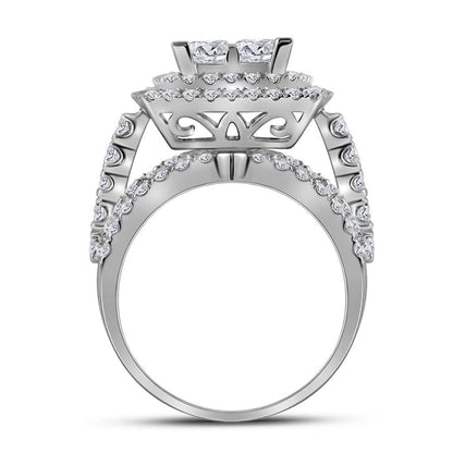 14k White Gold Princess Diamond Bridal Wedding Ring Set 5 Cttw