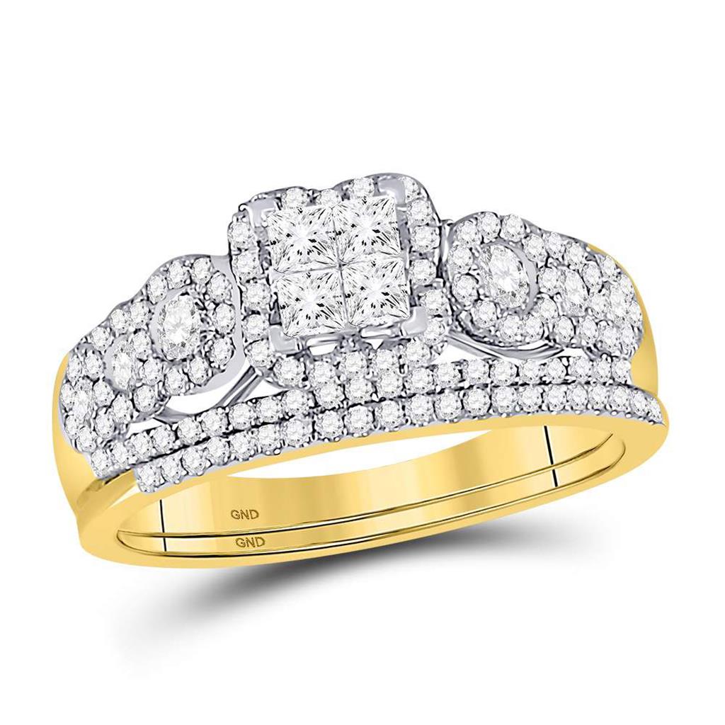 14k Yellow Gold Princess Diamond Bridal Wedding Ring Set 1 Cttw