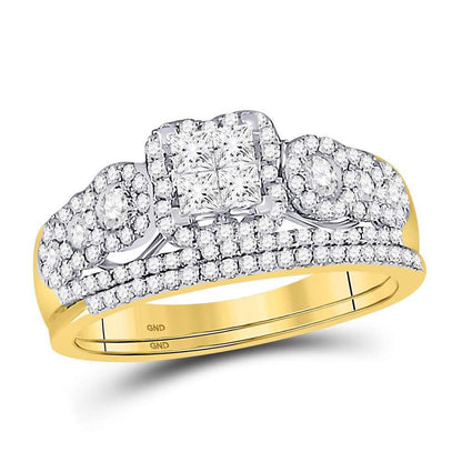 14k Yellow Gold Princess Diamond Bridal Wedding Ring Set 1 Cttw