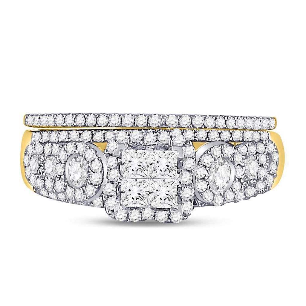 14k Yellow Gold Princess Diamond Bridal Wedding Ring Set 1 Cttw