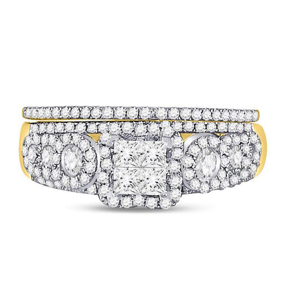 14k Yellow Gold Princess Diamond Bridal Wedding Ring Set 1 Cttw