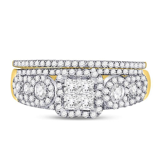 14k Yellow Gold Princess Diamond Bridal Wedding Ring Set 1 Cttw