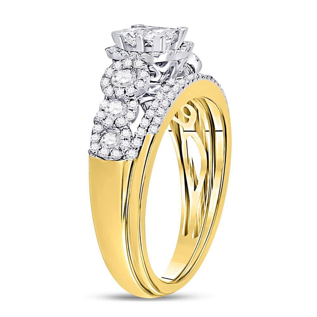 14k Yellow Gold Princess Diamond Bridal Wedding Ring Set 1 Cttw