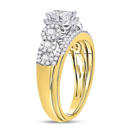 14k Yellow Gold Princess Diamond Bridal Wedding Ring Set 1 Cttw