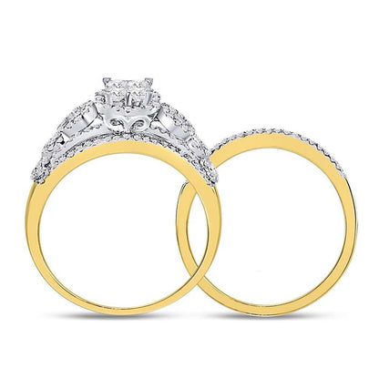 14k Yellow Gold Princess Diamond Bridal Wedding Ring Set 1 Cttw