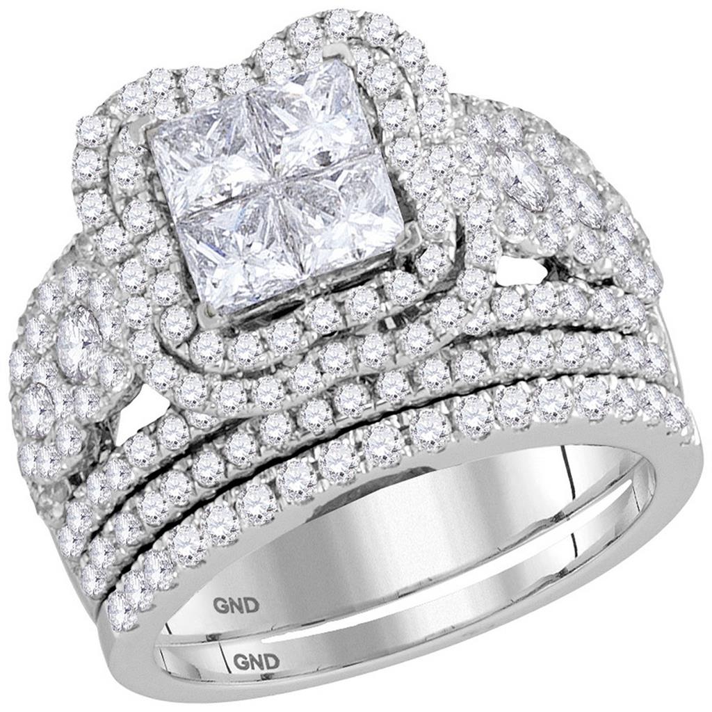 14k White Gold Princess Diamond Bridal Wedding Ring Set 3 Cttw