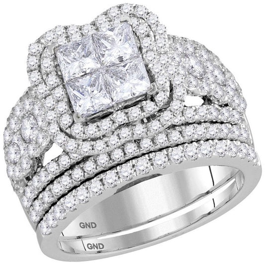 14k White Gold Princess Diamond Bridal Wedding Ring Set 3 Cttw
