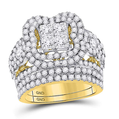 14k Yellow Gold Princess Diamond Bridal Wedding Ring Set 4 Cttw