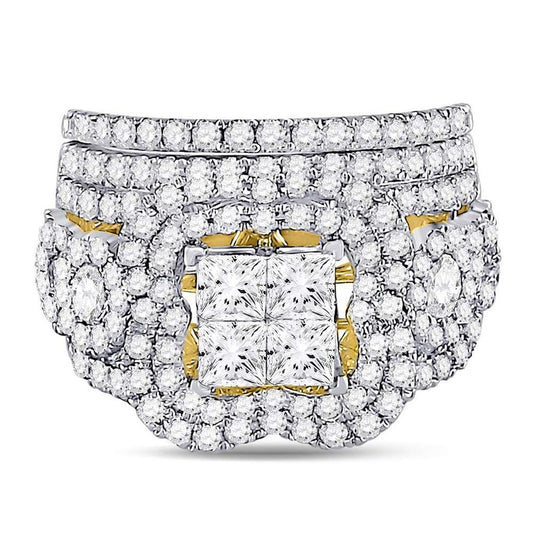 14k Yellow Gold Princess Diamond Bridal Wedding Ring Set 4 Cttw