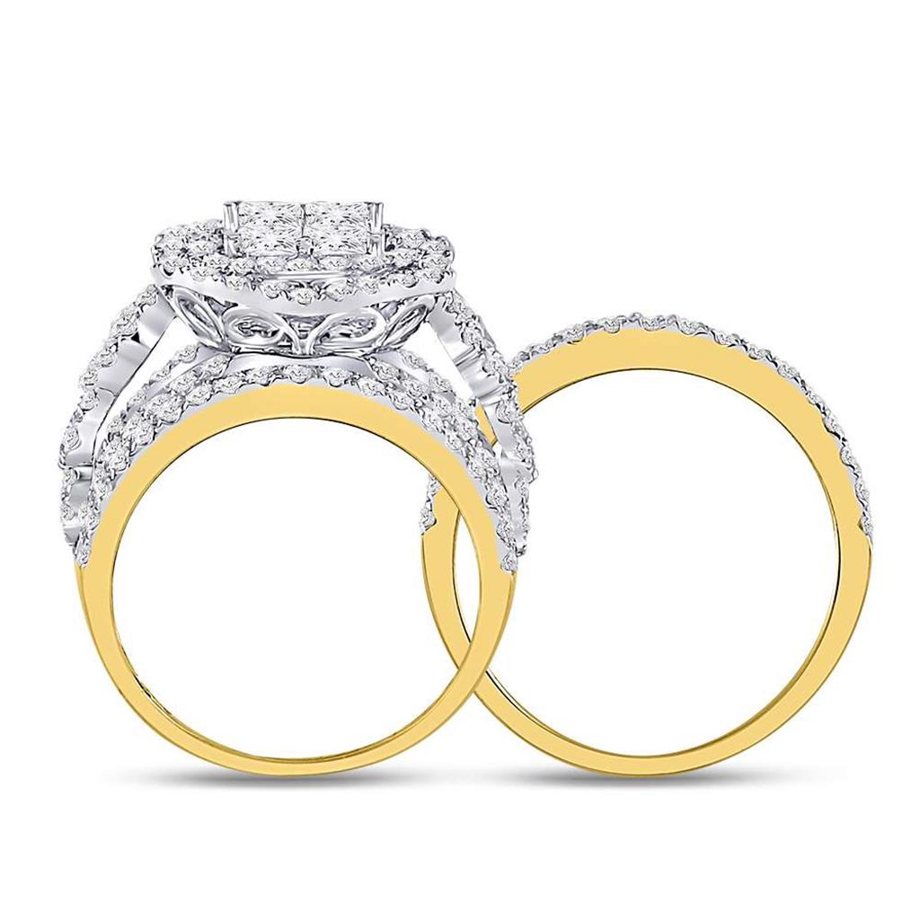 14k Yellow Gold Princess Diamond Bridal Wedding Ring Set 4 Cttw