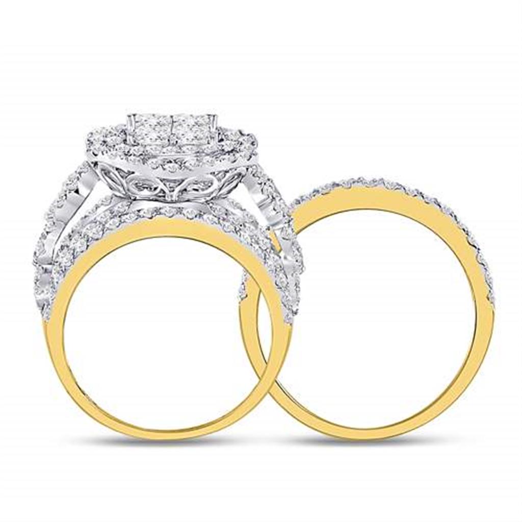 14k Yellow Gold Princess Diamond Bridal Wedding Ring Set 4 Cttw