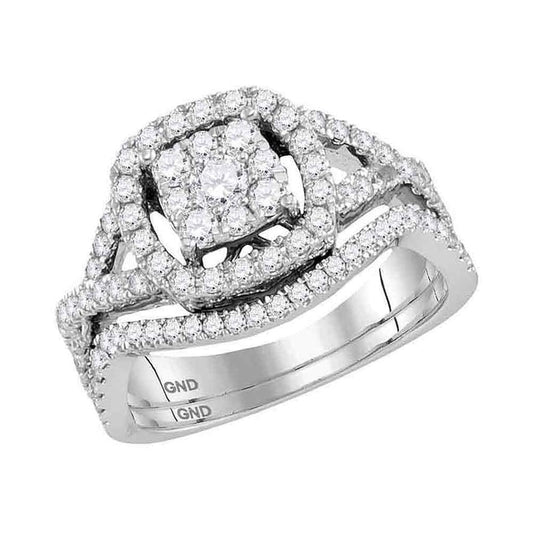 14k White Gold Round Diamond Bridal Wedding Ring Set 1 Cttw