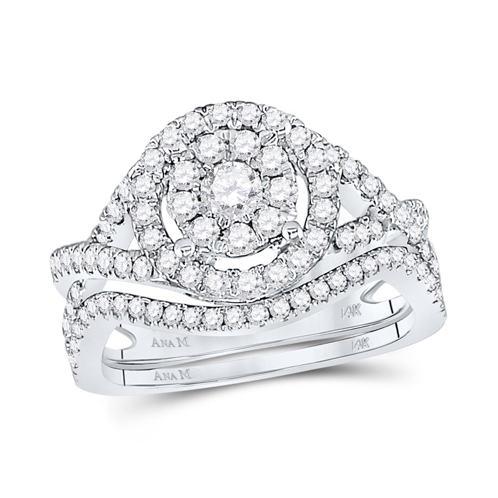 14k White Gold Round Diamond Bridal Wedding Ring Set 1 Cttw