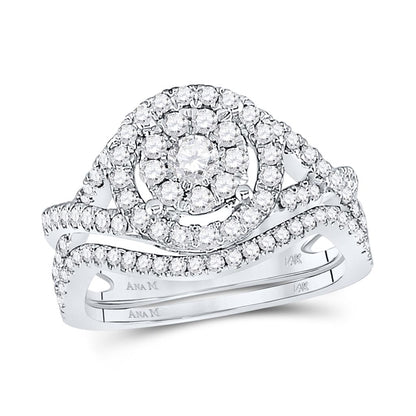 14k White Gold Round Diamond Bridal Wedding Ring Set 1 Cttw