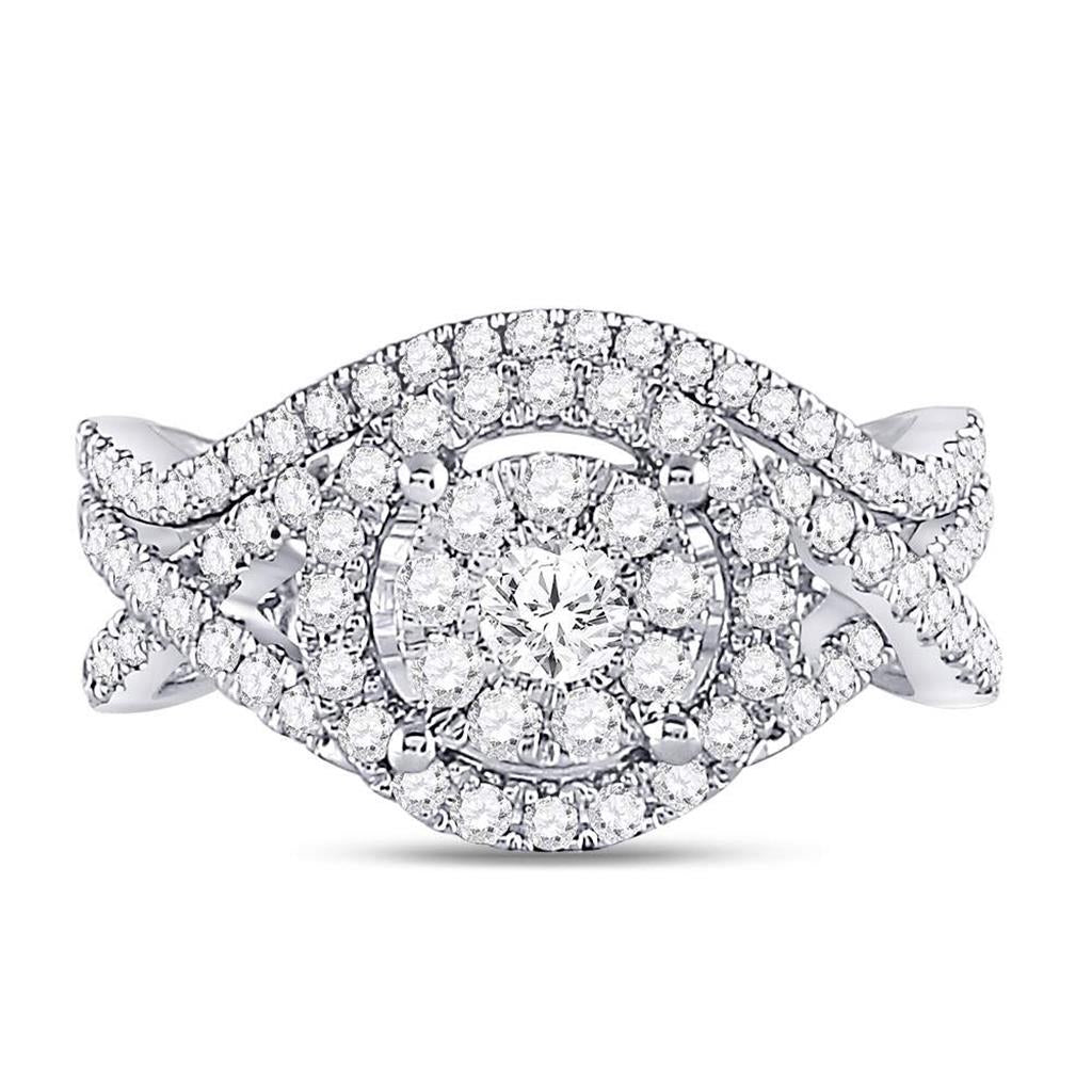 14k White Gold Round Diamond Bridal Wedding Ring Set 1 Cttw