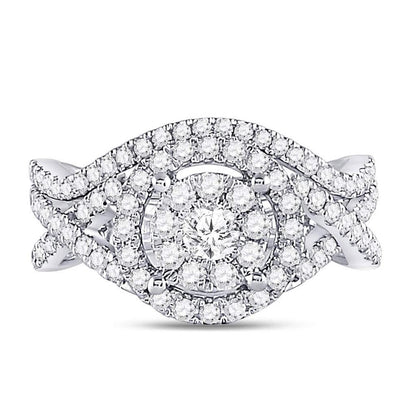 14k White Gold Round Diamond Bridal Wedding Ring Set 1 Cttw