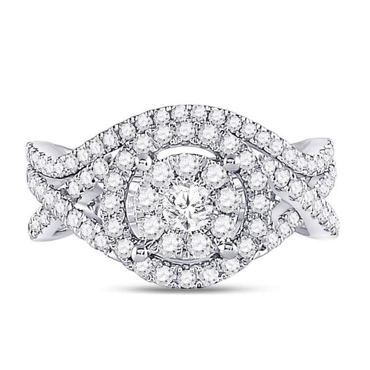 14k White Gold Round Diamond Bridal Wedding Ring Set 1 Cttw