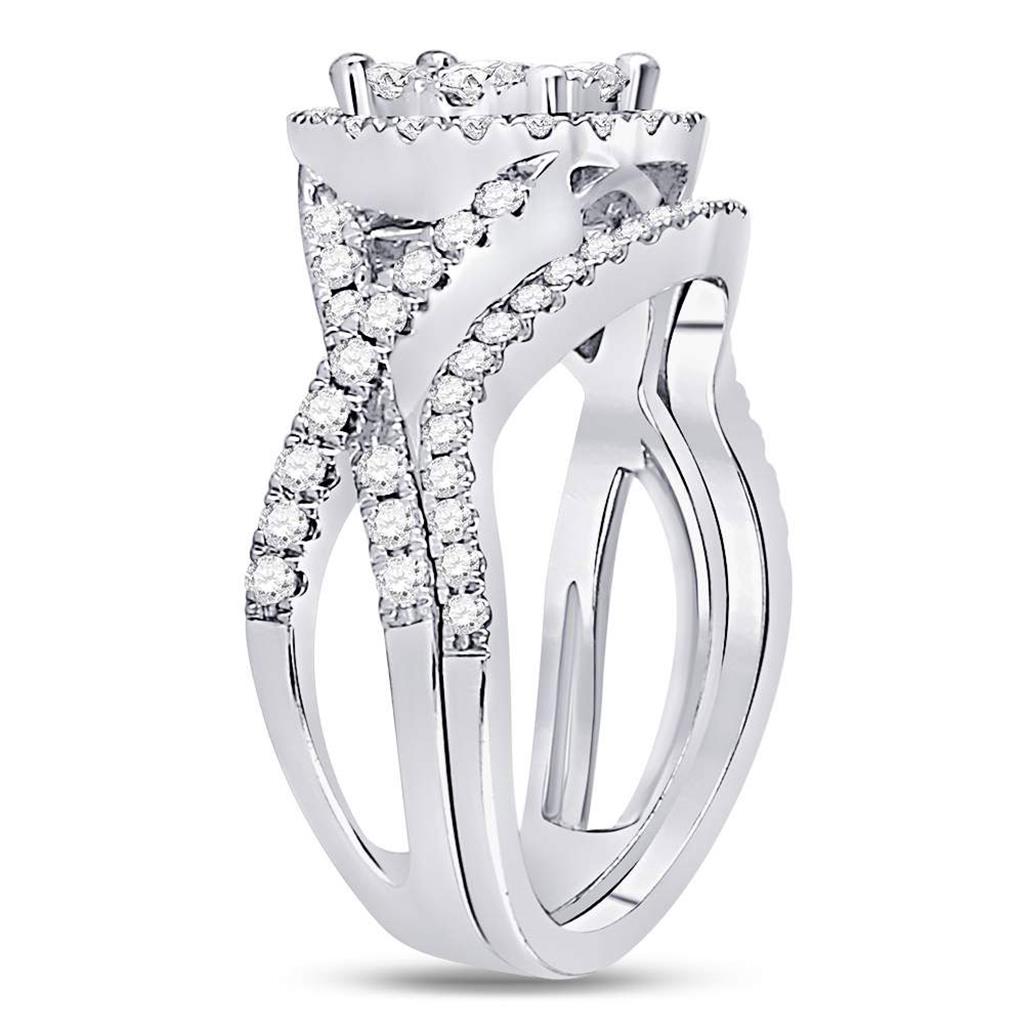 14k White Gold Round Diamond Bridal Wedding Ring Set 1 Cttw