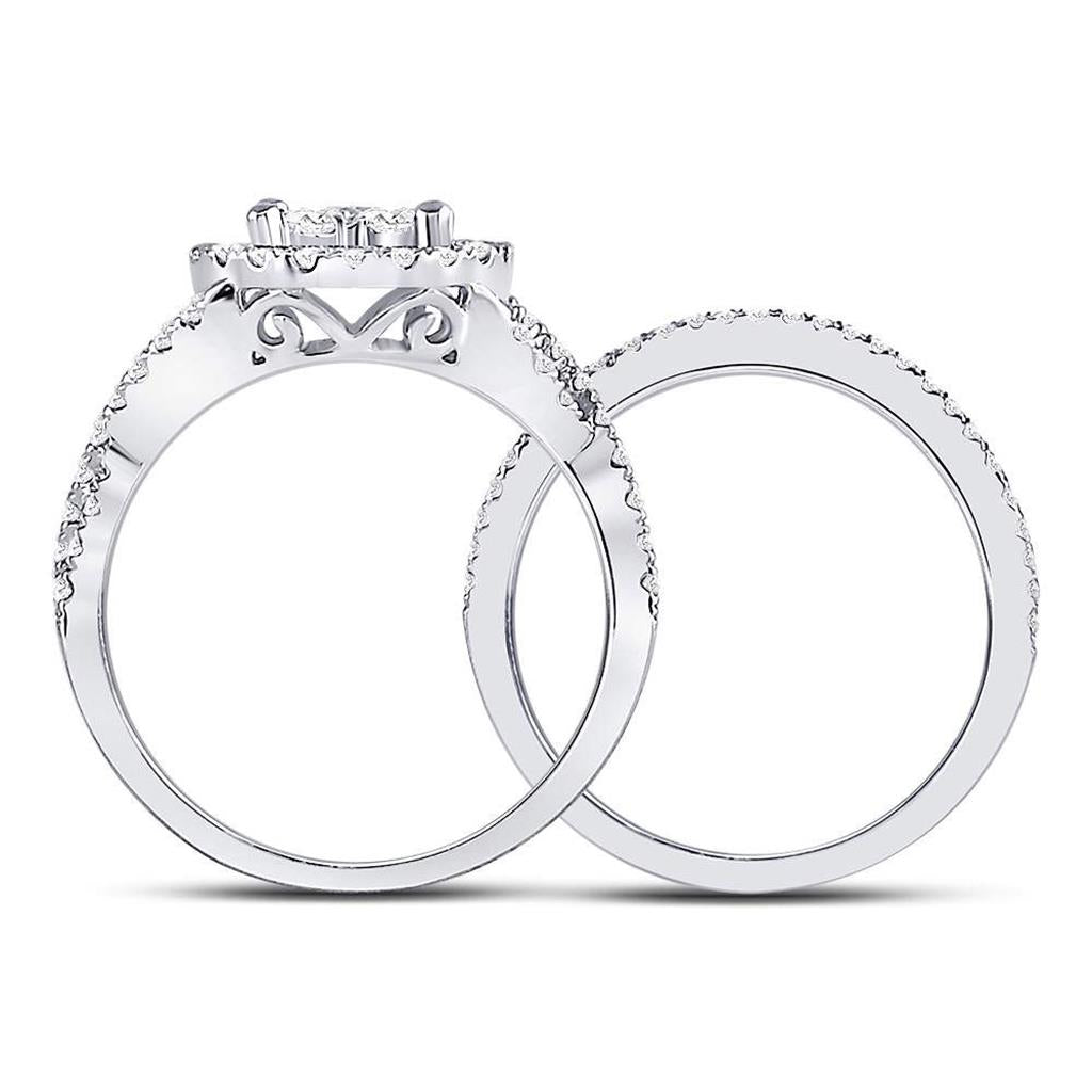 14k White Gold Round Diamond Bridal Wedding Ring Set 1 Cttw