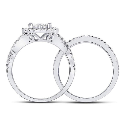 14k White Gold Round Diamond Bridal Wedding Ring Set 1 Cttw