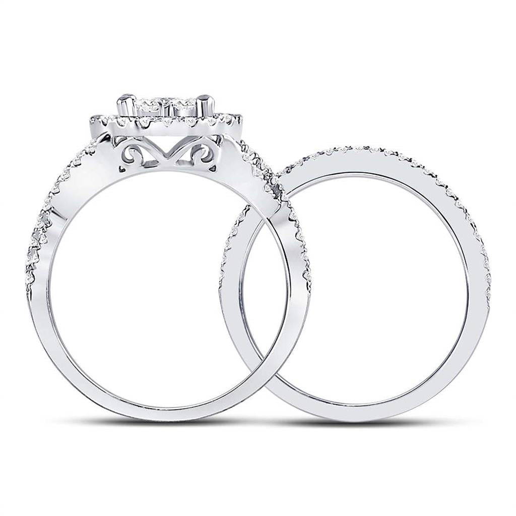 14k White Gold Round Diamond Bridal Wedding Ring Set 1 Cttw