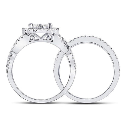 14k White Gold Round Diamond Bridal Wedding Ring Set 1 Cttw