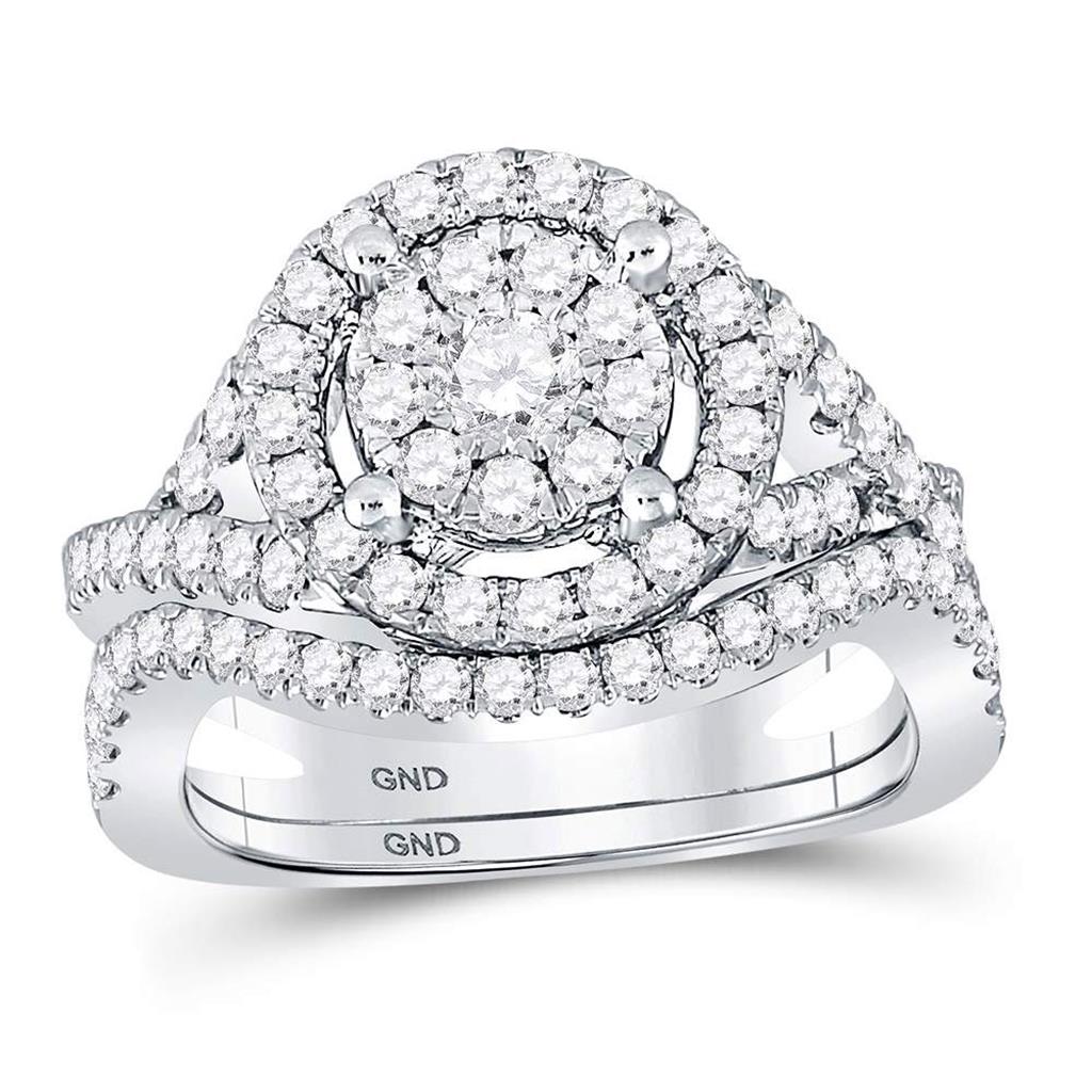 14k White Gold Round Diamond Bridal Wedding Ring Set 1-1/2 Cttw