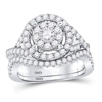 14k White Gold Round Diamond Bridal Wedding Ring Set 1-1/2 Cttw