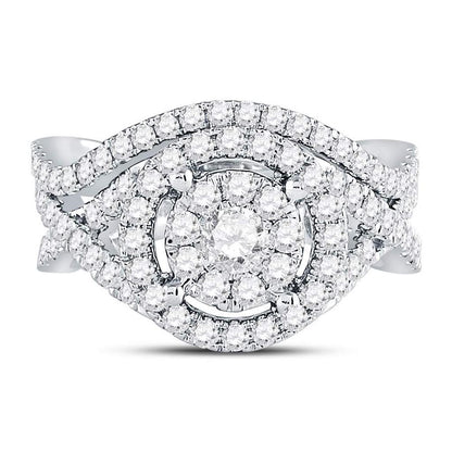 14k White Gold Round Diamond Bridal Wedding Ring Set 1-1/2 Cttw