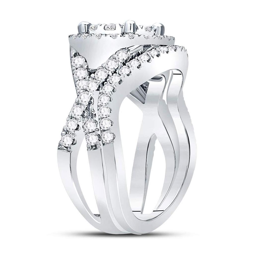 14k White Gold Round Diamond Bridal Wedding Ring Set 1-1/2 Cttw