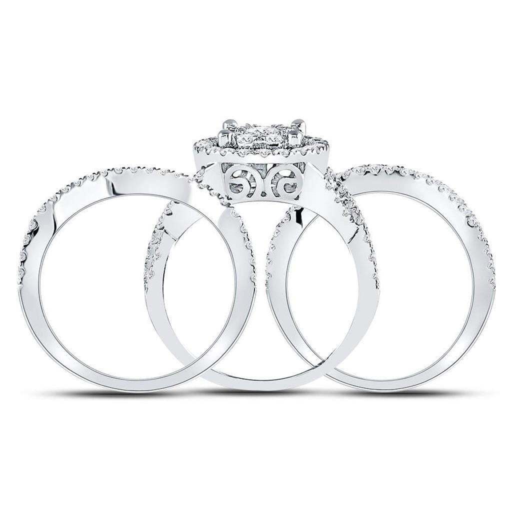 14k White Gold Round Diamond Bridal Wedding Ring Set 1-1/2 Cttw
