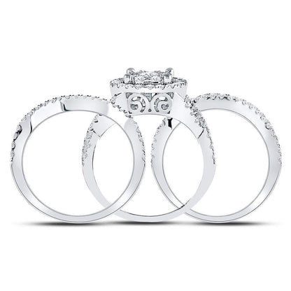 14k White Gold Round Diamond Bridal Wedding Ring Set 1-1/2 Cttw
