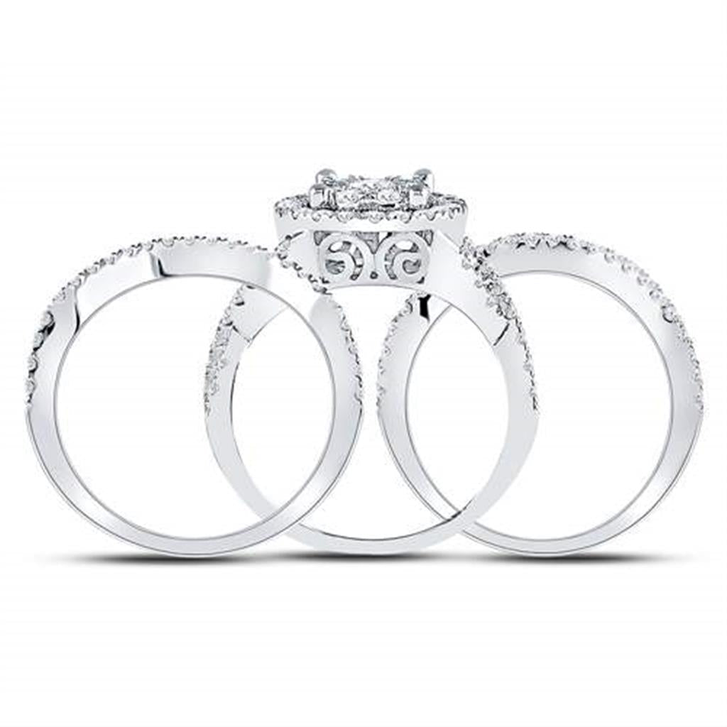 14k White Gold Round Diamond Bridal Wedding Ring Set 1-1/2 Cttw