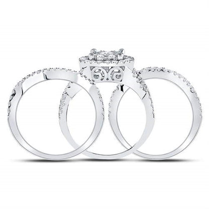 14k White Gold Round Diamond Bridal Wedding Ring Set 1-1/2 Cttw
