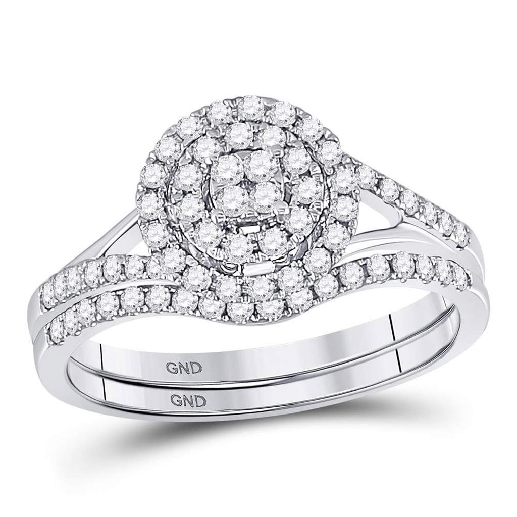 14k White Gold Round Diamond ClusterBridal Wedding Ring Set 1/2 Cttw