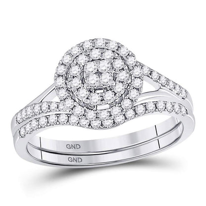 14k White Gold Round Diamond ClusterBridal Wedding Ring Set 1/2 Cttw