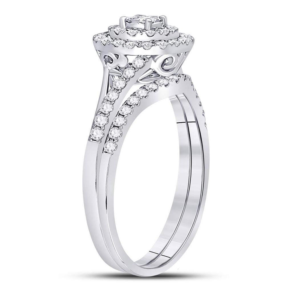 14k White Gold Round Diamond ClusterBridal Wedding Ring Set 1/2 Cttw