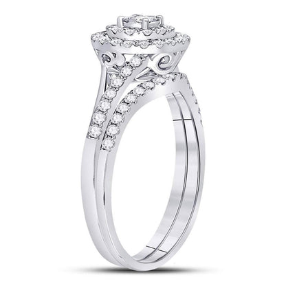 14k White Gold Round Diamond ClusterBridal Wedding Ring Set 1/2 Cttw