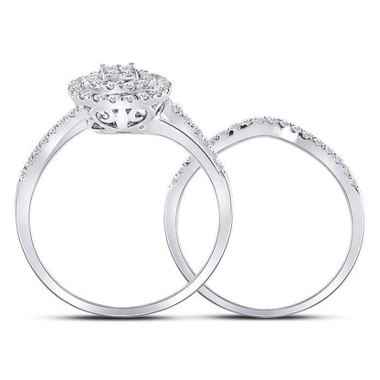 14k White Gold Round Diamond ClusterBridal Wedding Ring Set 1/2 Cttw