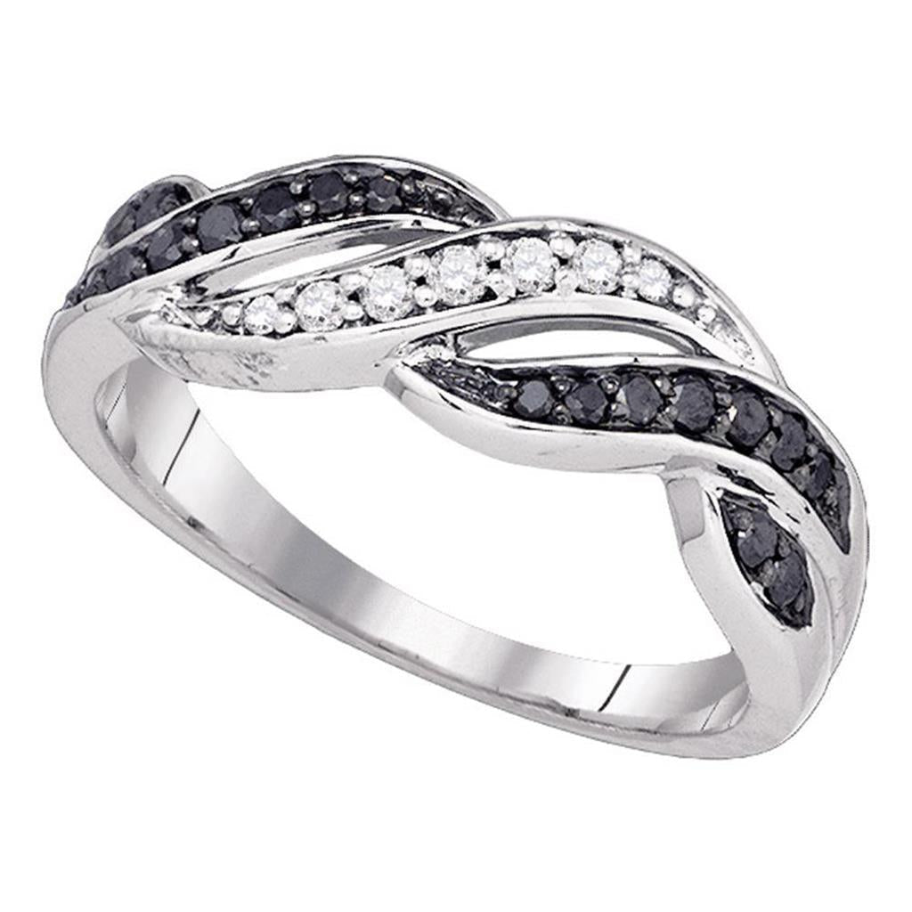 14k White Gold Round Black Diamond Infinity Weave Band 1/4 Cttw