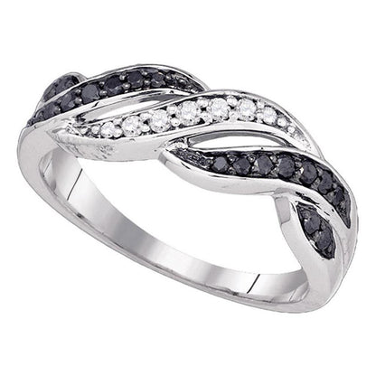 14k White Gold Round Black Diamond Infinity Weave Band 1/4 Cttw