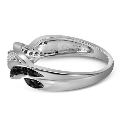 14k White Gold Round Black Diamond Infinity Weave Band 1/4 Cttw