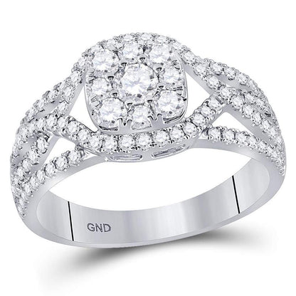 14k White Gold Round Diamond Cluster Bridal Engagement Ring 1 Cttw