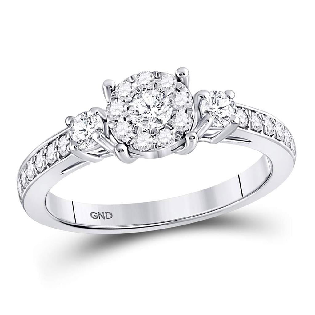 14k White Gold Round Diamond 3-stone Bridal Engagement Ring 5/8 Cttw