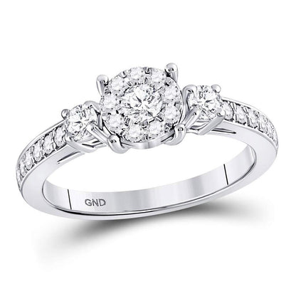14k White Gold Round Diamond 3-stone Bridal Engagement Ring 5/8 Cttw
