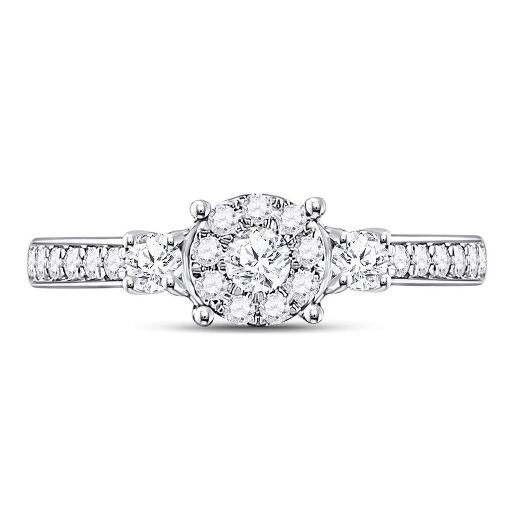 14k White Gold Round Diamond 3-stone Bridal Engagement Ring 5/8 Cttw